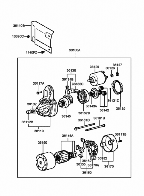 2001 Hyundai Sonata Reman Starter Assembly Diagram for 36100-37110-RM