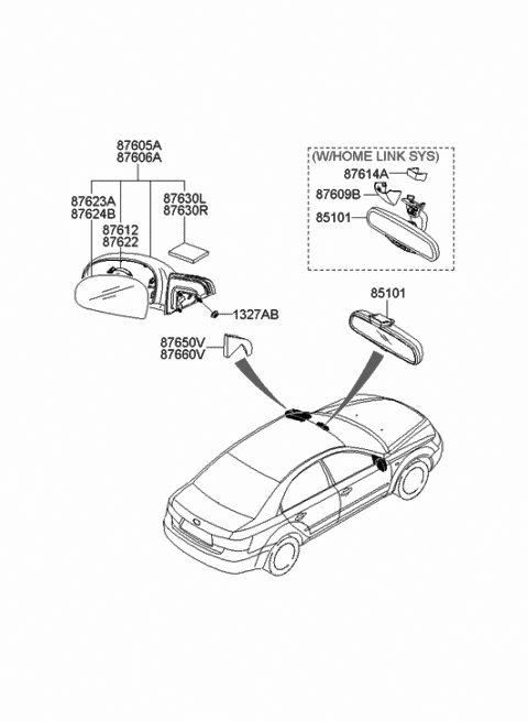 2006 Hyundai Sonata Mirror Assembly-Outside Rear View,LH Diagram for 87610-0A000