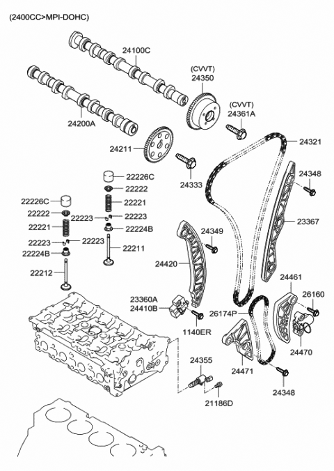 2006 Hyundai Sonata Tensioner Arm Assembly Diagram for 24420-25000