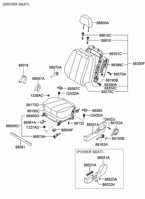 2006 Hyundai Sonata Front Driver Side Seat Back Covering Diagram for 88360-0A200-FZN