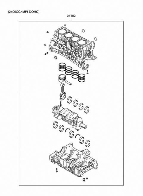 2005 Hyundai Sonata [Reman] Engine Assembly Short Diagram for 21102-25I00-HRM