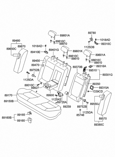 2006 Hyundai Sonata Rear Seat Armrest Cup Holder Cover Diagram for 89925-0A700-CH