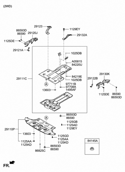 2015 Hyundai Genesis Panel Assembly-Under Cover,Front Diagram for 29110-B1200