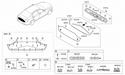 2016 Hyundai Genesis Sealing Pad-Back Panel Molding NO.2 Diagram for 87376-B1000