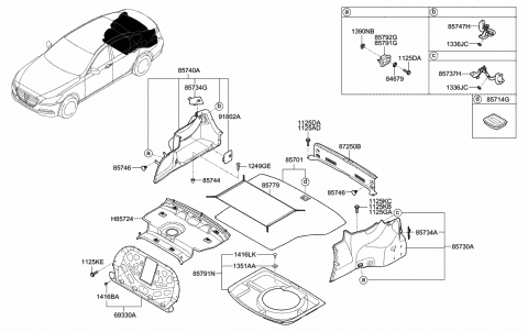 2014 Hyundai Genesis Guide-Luggage Side,LH Diagram for 85737-B1100-RRY