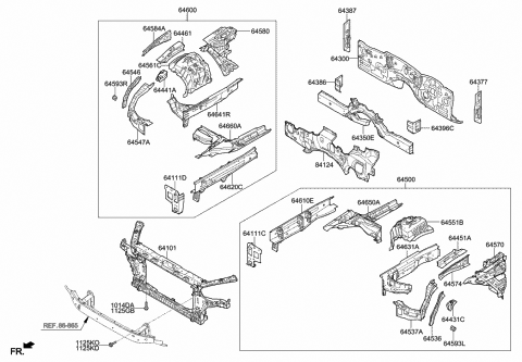 2014 Hyundai Genesis Extension-Fender Apron Upper Outer,RH Diagram for 64546-B1000