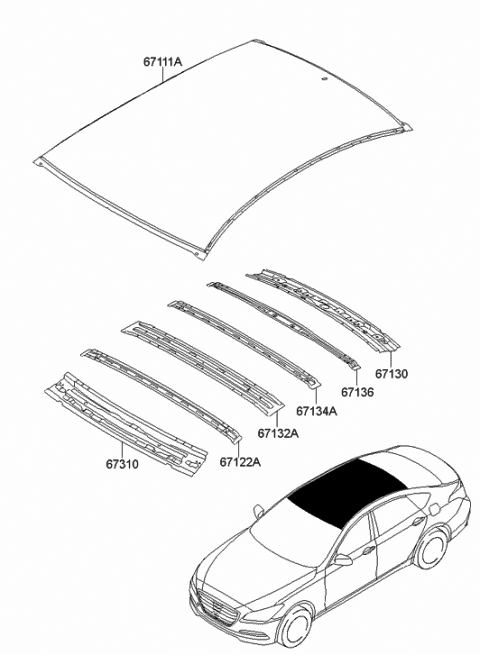 2015 Hyundai Genesis Rail-Roof Front Diagram for 67121-B1050