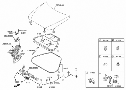 2015 Hyundai Genesis Clip-Hood Insulating Pad Mounting Diagram for 81126-F2000
