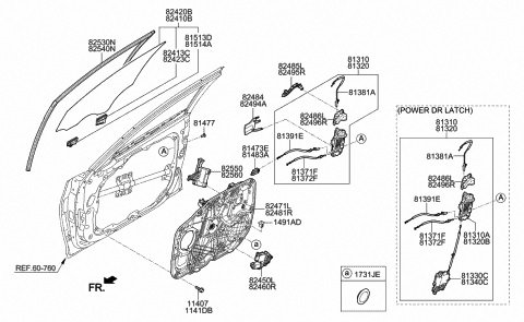 2014 Hyundai Genesis ACTR Assembly-FR PWR Dr Latch,LH Diagram for 81330-B1001