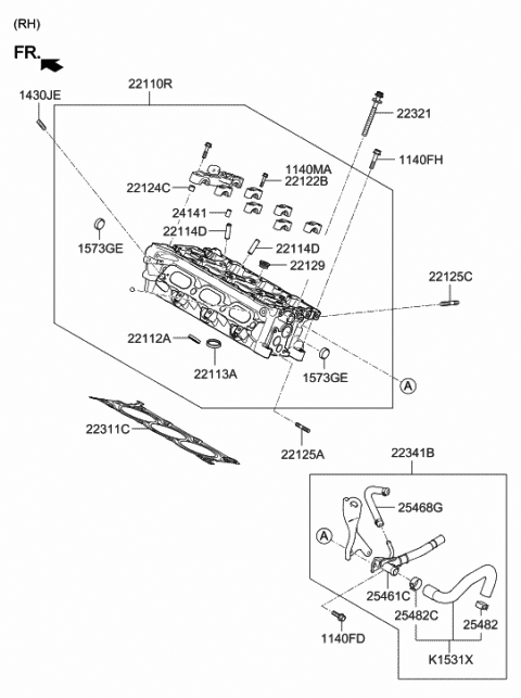 2014 Hyundai Genesis Hanger-Engine,RH Diagram for 22340-3CGC0