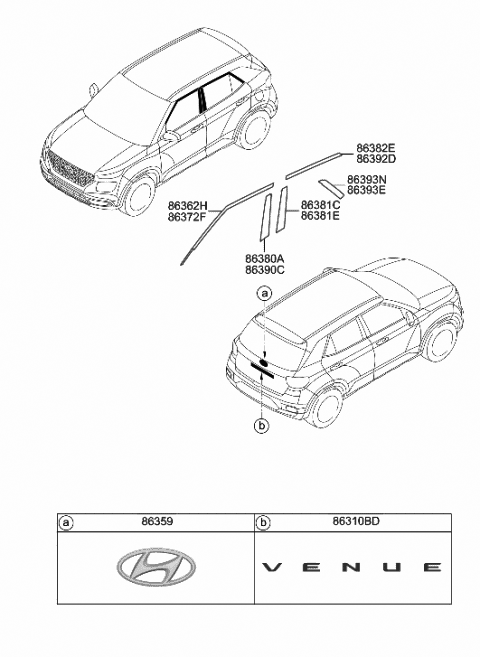 2020 Hyundai Venue Black Tape-FR Dr RR,LH Diagram for 76513-K2000