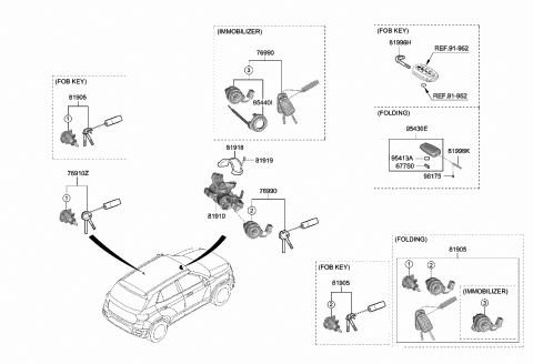 2020 Hyundai Venue Keyless Entry Transmitter Assembly Diagram for 95430-K2400