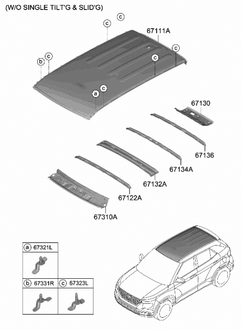 2020 Hyundai Venue Rail-Roof Ctr NO.3 Diagram for 67162-K2000