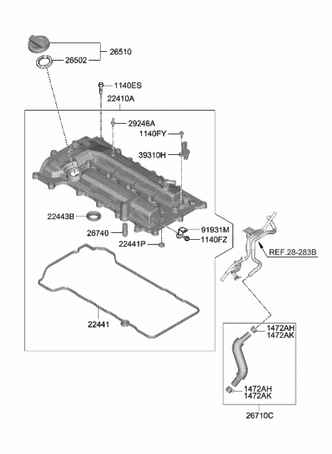 2020 Hyundai Venue Cover Assembly-Rocker Diagram for 22410-2M020