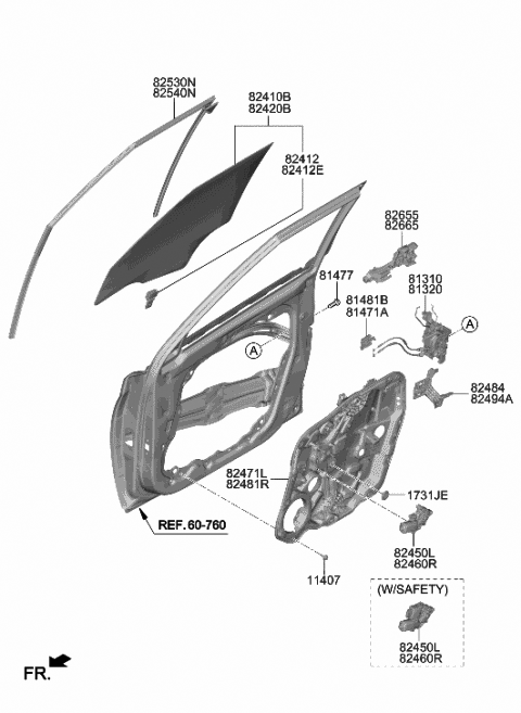 2020 Hyundai Venue Grip-Door Glass Diagram for 82413-K2000