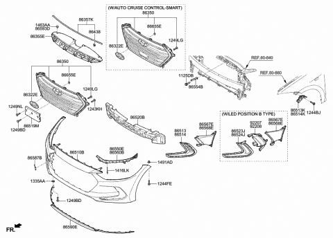 2017 Hyundai Elantra Front Bumper Lower Lip Assembly Diagram for 86591-F2500