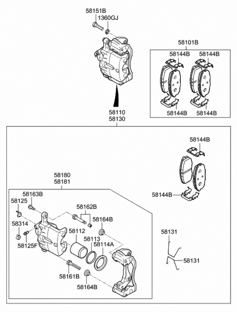 Front Genuine Hyundai 58190-3JA00 Brake Caliper Kit Right Front Genuine Hyundai 58190-3JA00 Brake Caliper Kit Right