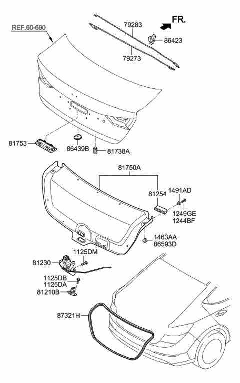 2016 Hyundai Elantra Trim Assembly-Trunk Lid Diagram for 81750-F2000-TRY