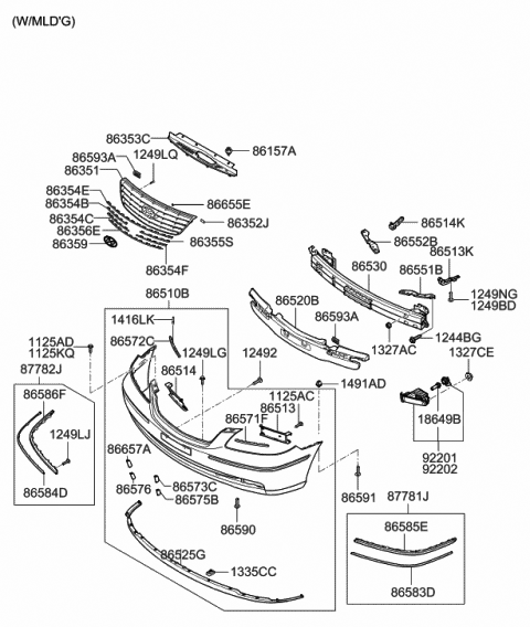 2010 Hyundai Azera Radiator Grille Diagram for 86351-3L350