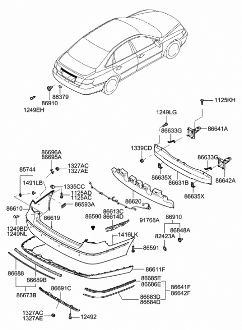 2010 Hyundai Azera Absorber-Rear Bumper Energy Diagram for 86620-3L300