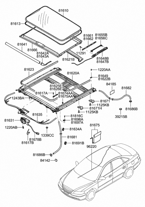 Sunroof Decoration Cover Genuine Hyundai Left 81661-1E000 Sunroof Decoration Cover Genuine Hyundai Left 81661-1E000