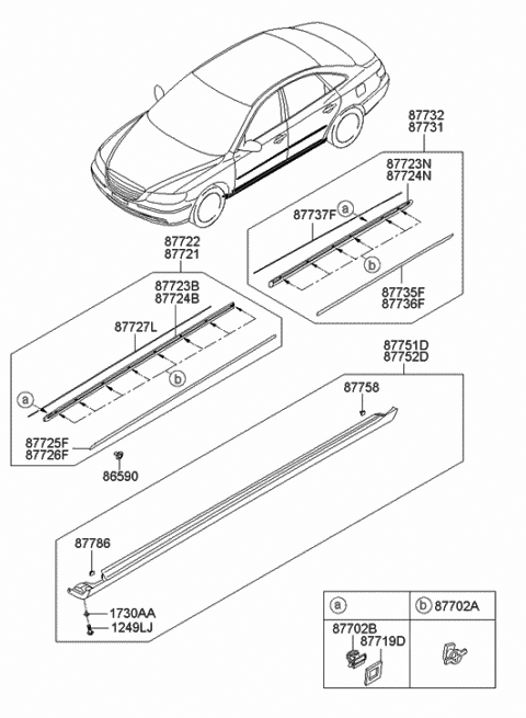 2006 Hyundai Azera Clip-Side Sill Moulding Mounting Diagram for 87758-3L000