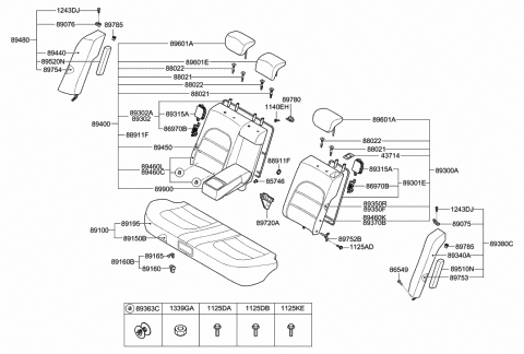 2007 Hyundai Azera 2Nd Back Seat Cover Assembly, Right Diagram for 89470-3L331-A9Q