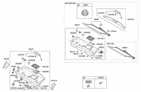 2009 Hyundai Azera Trim Assembly-Package Tray Rear Diagram for 85610-3L420-J9