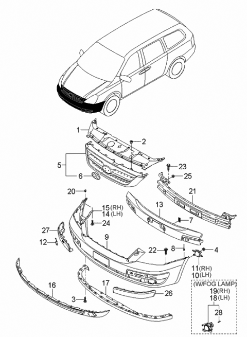 2006 Hyundai Entourage Radiator Grille Assembly Diagram for 86350-4J000