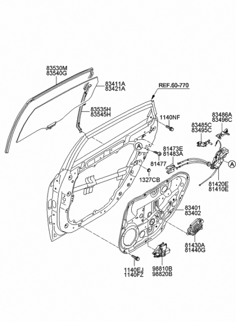 Rear Door Window Regulator & Glass - 2011 Hyundai Equus