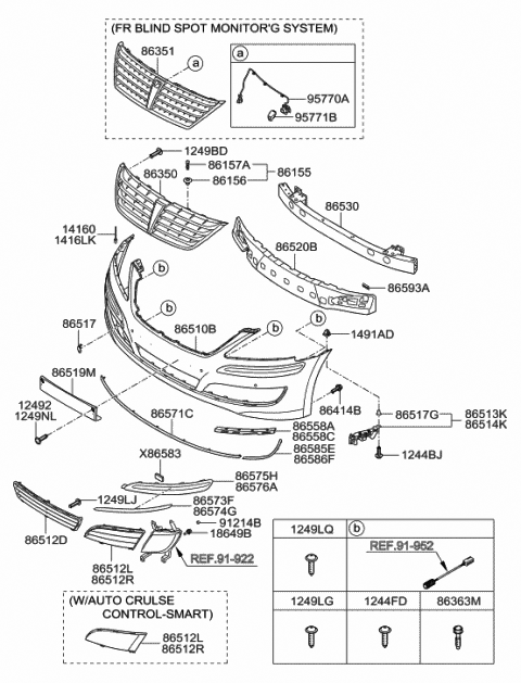 2013 Hyundai Equus Front Bumper Cover Assembly Diagram for 86540-3N010