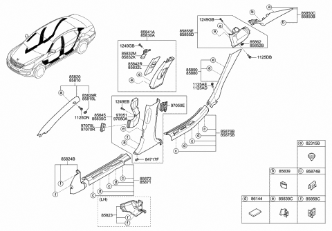 2011 Hyundai Equus Grille Assembly-Pillar Air Ventilator,LH Diagram for 97050-3N000-HZ