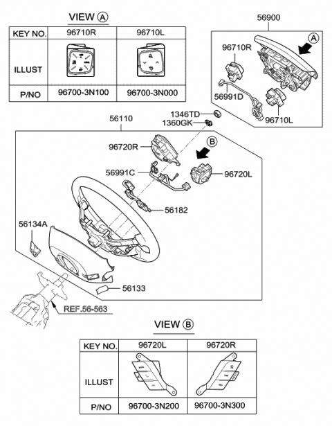 2011 Hyundai Equus Steering Remote Control Switch Assembly, Right Diagram for 96700-3N100-VM5