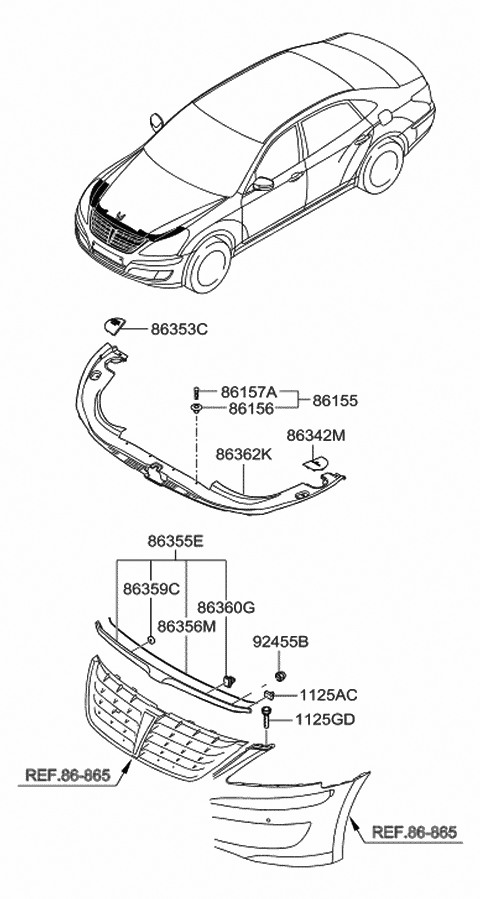 2011 Hyundai Equus Garnish Assembly-Radiator Grille,Upper Diagram for 86370-3N000