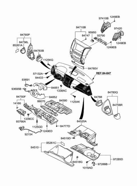 2010 Hyundai Equus Cover Assembly-Crash Pad Main Side,LH Diagram for 84780-3N200-HZ