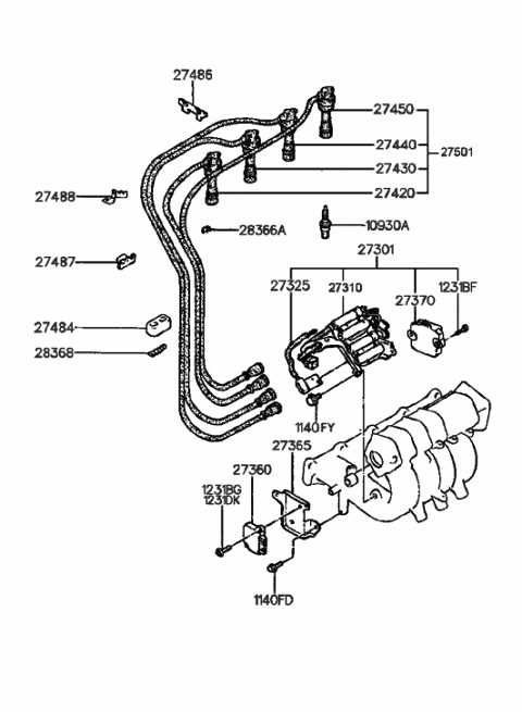 1995 Hyundai Sonata Cable Assembly-High Tension Diagram for 27510-35600