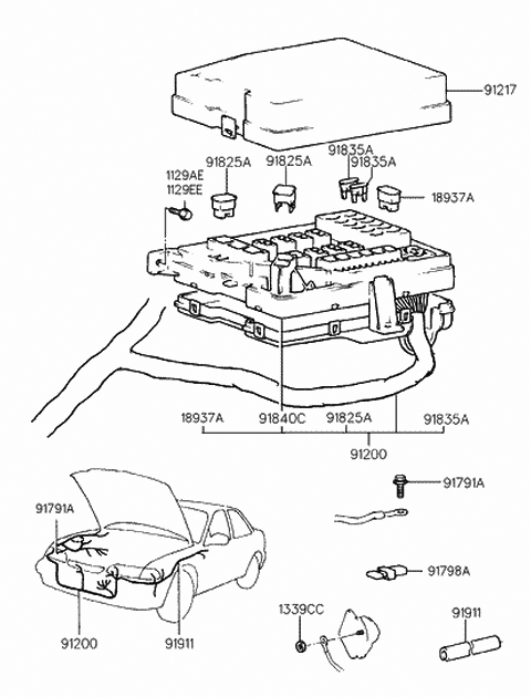 1998 Hyundai Sonata Cover-Relay & Fuse Box,Upper Diagram for 91843-34003