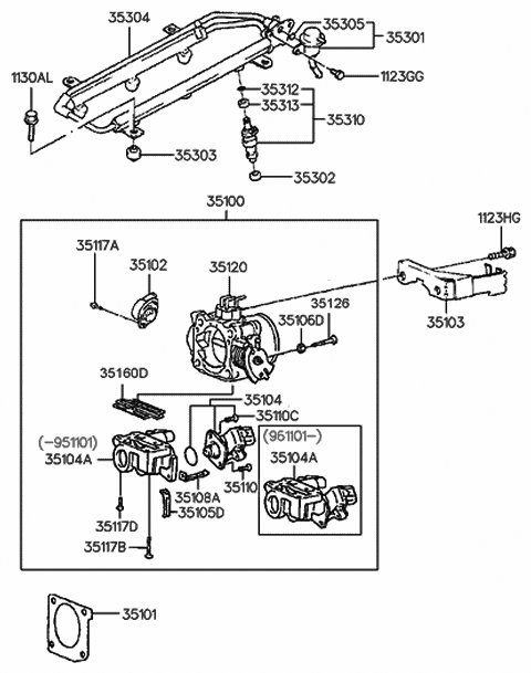 1994 Hyundai Sonata Hose Assembly-Regulator Vacuum Diagram for 28350-33270
