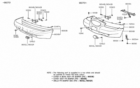 1997 Hyundai Sonata Front Bumper Cover And Beam Assembly Diagram for 86501-34050