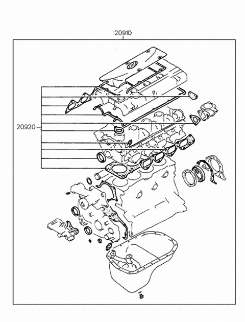 1996 Hyundai Sonata Gasket Kit-Engine Overhaul Diagram for 20910-33E01
