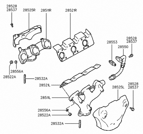 1997 Hyundai Sonata Manifold Catalyst Case Assembly Diagram for 28530-33600