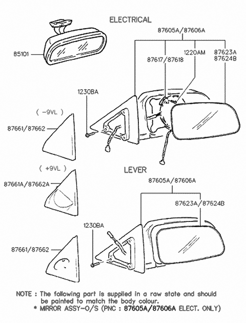 1998 Hyundai Sonata Mirror-Outside Rear View Diagram