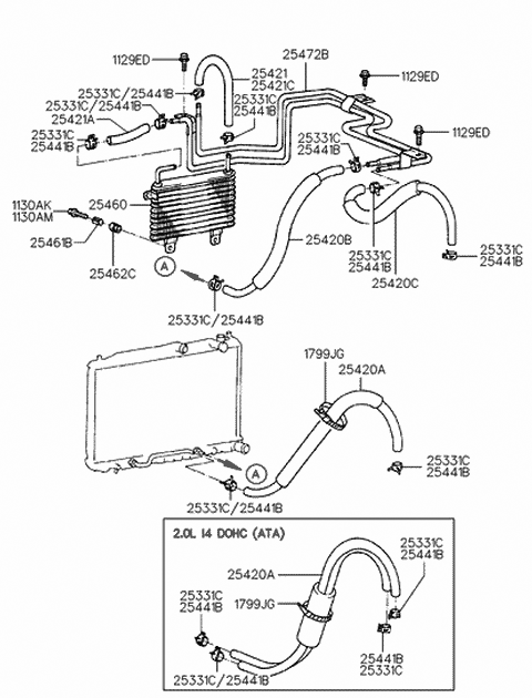 1994 Hyundai Sonata Hose-Oil Cooling Feed Diagram for 25421-34230