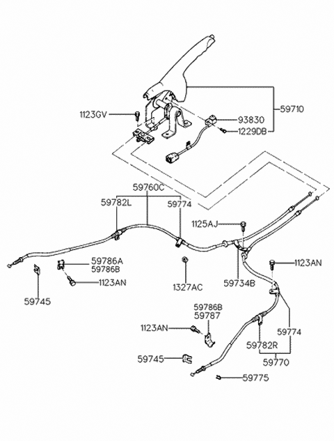 1996 Hyundai Sonata Lever Assembly-Parking Brake Diagram for 59710-34004-AQ