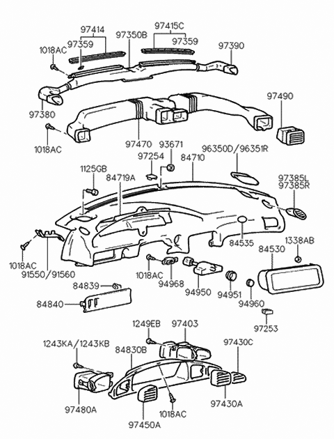 1998 Hyundai Sonata Duct Assembly-Side Air Ventilator,RH Diagram for 97490-34000-AQ