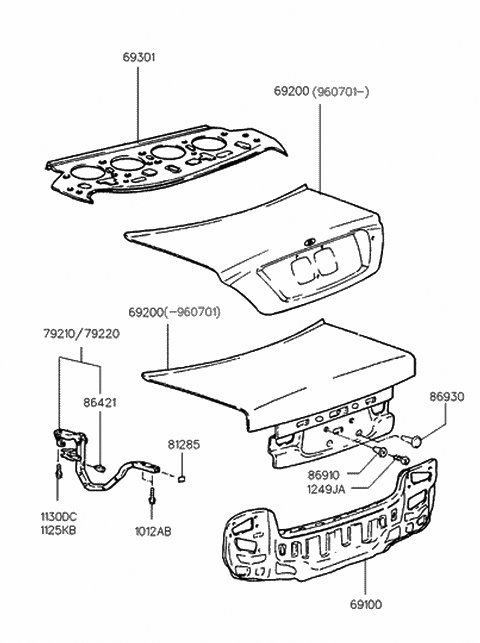 1997 Hyundai Sonata Panel Assembly-Back Diagram for 69100-34100