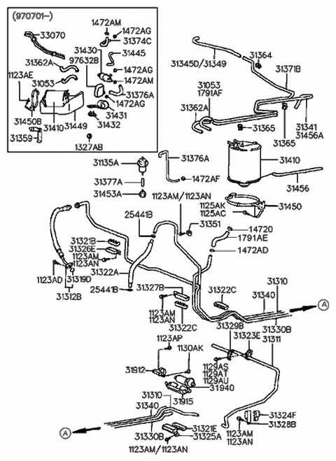 1995 Hyundai Sonata Clamp-Fuel Line Diagram for 31329-36001