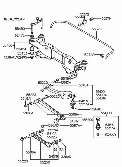 1996 Hyundai Sonata Arm & Bush Assembly-Suspension Upper, RH Diagram for 55101-34010