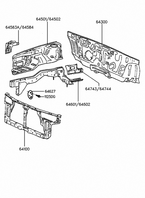 1993 Hyundai Sonata Panel Assembly-Fender Apron,LH Diagram for 64501-34510