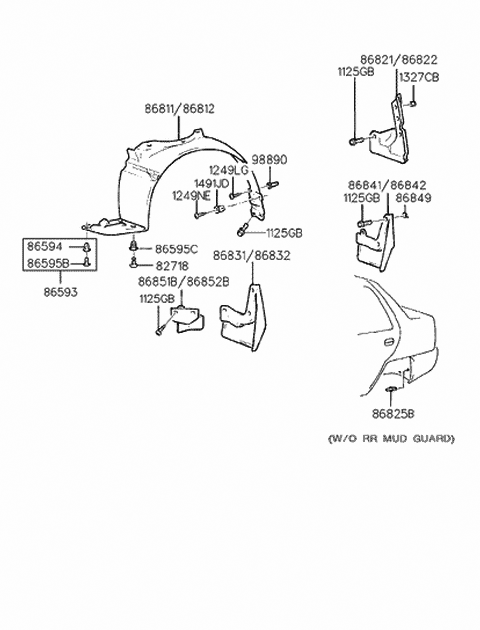 1995 Hyundai Sonata Front Wheel Guard Assembly,Right Diagram for 86812-34500